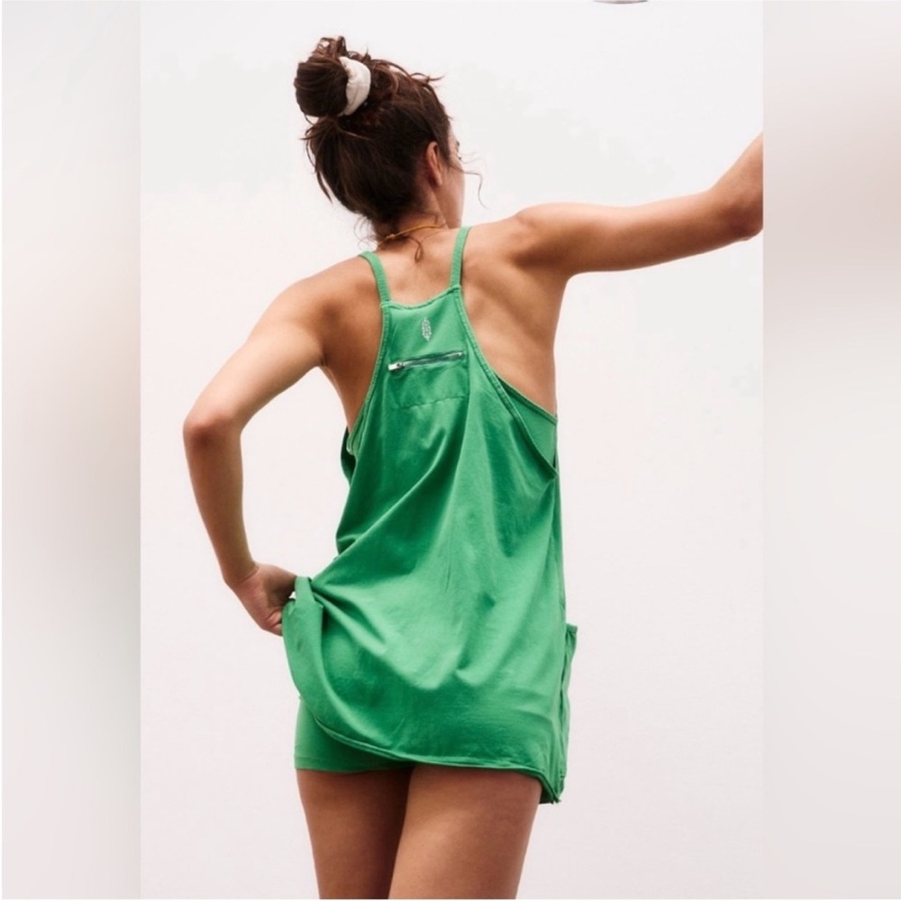 NWOT Free People Hot Shot Mini Dress In Green Sheen - Picture 2 of 2